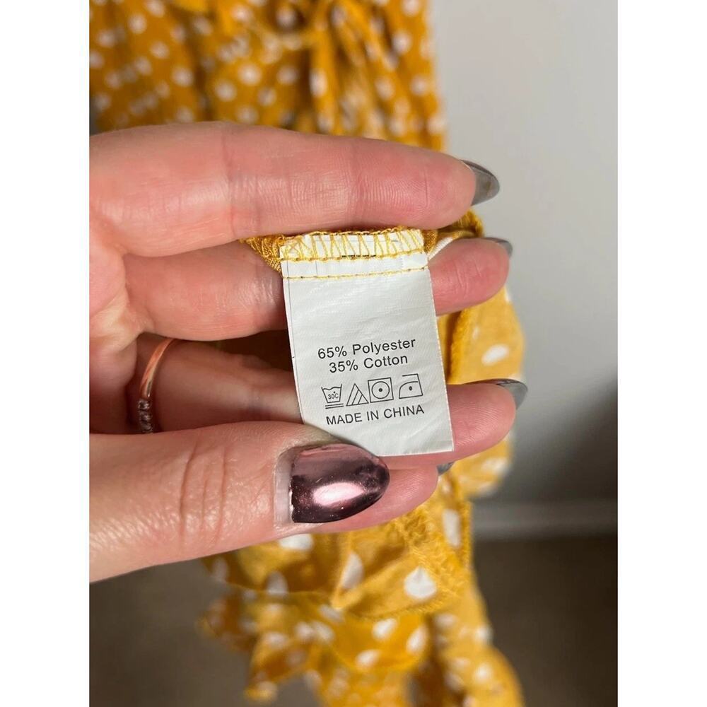 Yellow Polka Dot Ruffle Wrap Midi Dress Size Medium Sleeveless Summer Size Med - Picture 3 of 8